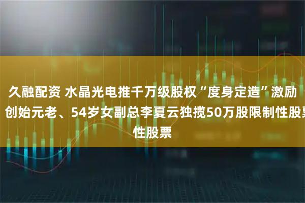 久融配资 水晶光电推千万级股权“度身定造”激励：创始元老、54岁女副总李夏云独揽50万股限制性股票